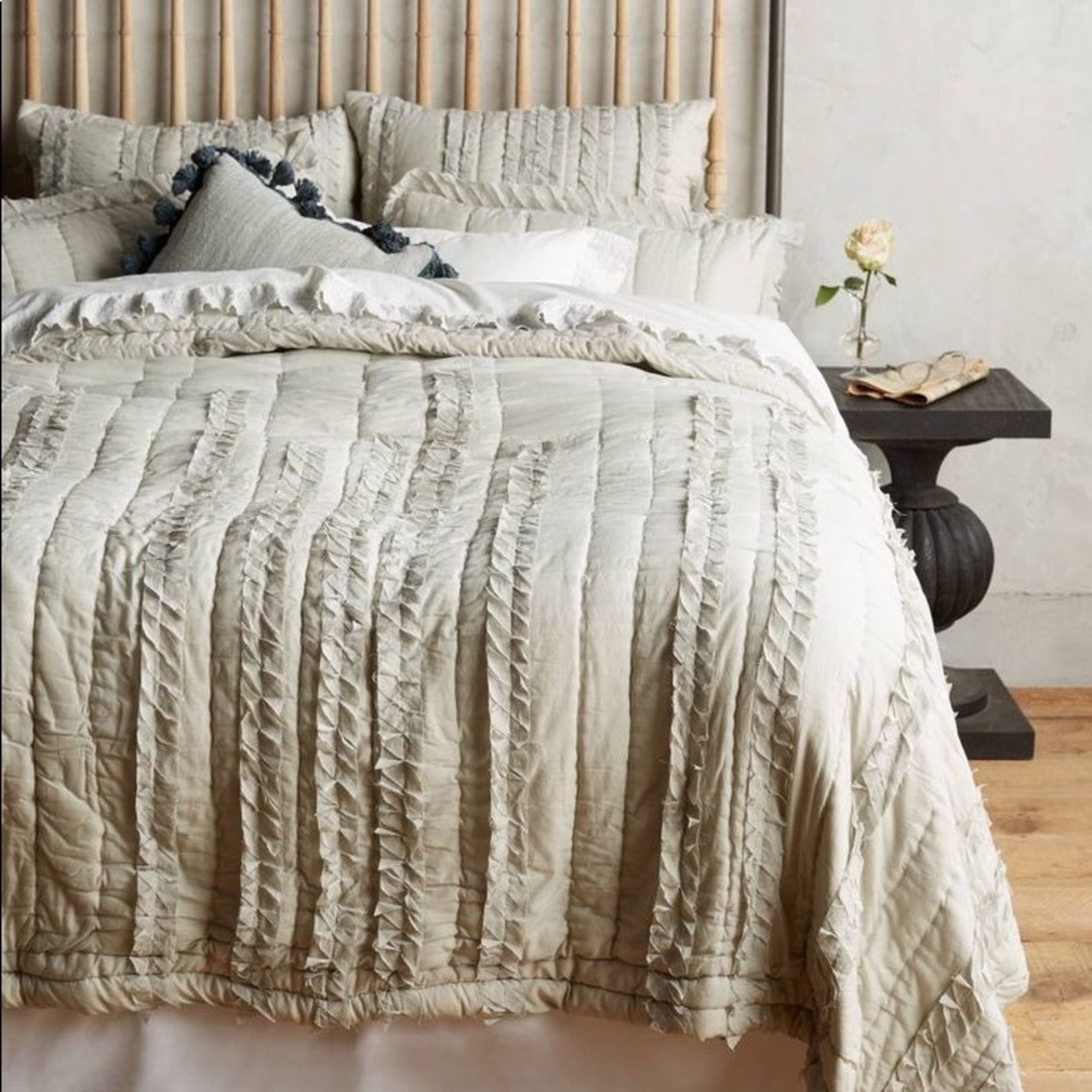 Anthropologie draped wisteria quilt, standard shams and euro shams